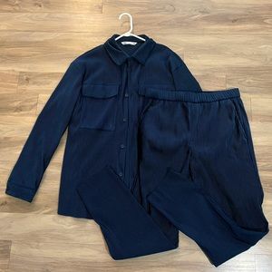 Navy Blue Pleated Tracksuit (Jacket and Joggers)